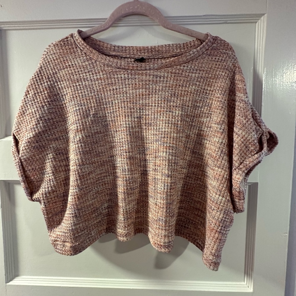 SHEIN Pink Oversized Cuffed Sleeve Crop Top